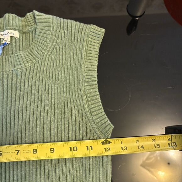 Women's Sweater Set Tank Cropped Pants Thick Knit S‎ Green Old Money Tea N Rose - Picture 7 of 7